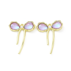 Фиолетовый Стойки подвески обшивки сплава, бант с подвесками из смолы, фиолетовые, 29x22.5x4.5 мм, отверстие : 1.6 мм