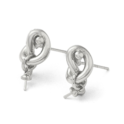 Real Platinum Plated Brass Stud Earring Findings, with 925 Sterling Silver Pins, for Half Drilled Beads, Cadmium Free & Nickel Free & Lead Free, Real Platinum Plated, 16.5mm, Pin: 12x0.8mm and 0.6mm(for Half Drilled Beads)