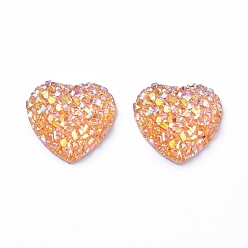 Orange Glänzende Druzy-Harz-Cabochons, Herz, orange, 12x11.5x3.5 mm
