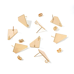 Golden Brass Stud Earring Findings, with Loop, 925 Sterling Silver Pins, Polygon,and Brass Ear Nut Brass, Real 18K Gold Plated, Golden, 20pcs/box
