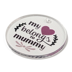 Medium Violet Red Mother's Day Opaque Acrylic Pendants, Flat Round with Word, Medium Violet Red, 45x3mm, Hole: 3.5mm