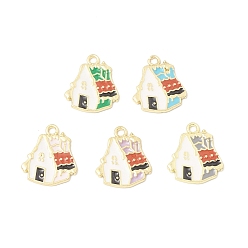 Mixed Color Alloy Enamel Pendants, House Charm, Golden, Mixed Color, 19.5x17x1.4mm, Hole: 2mm