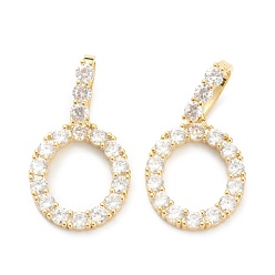 Letter O Латунные микропаве прозрачные подвески с фианитом, реальный 18 k позолоченный, буквы, letter.o, 19~22.5x10.5~20x2.5 мм, отверстие : 9.5x6 мм