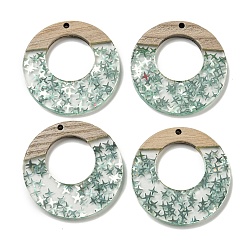 Темный Морско-зеленый Деревянные подвески, смола и золотая фольга, Кольца, темно-зеленый, 38x4 мм, отверстие : 2 мм