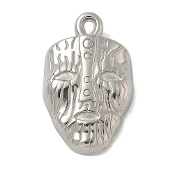 Нержавеющая Сталь Цвет Антикоррозийные 304 подвески из нержавеющей стали, маска очарование, цвет нержавеющей стали, 25.5x16x4.5 мм, отверстие : 1.6 мм