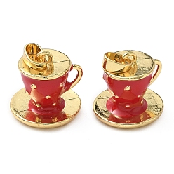 Красный Латунная эмаль 3d подвески в форме чашки, реальный 18 k позолоченный, красные, 14x14 мм, отверстие : 3x4 мм