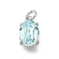 Платина Латунь стекло амулеты, овальные амулеты, с петлей для прыжковых колец, без свинца и без кадмия, стойки покрытие, прочное покрытие, граненые, платина, 10x6x5 мм, отверстие : 2 мм