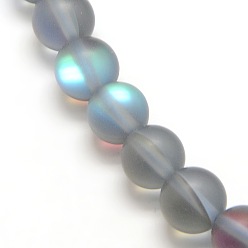 Gray Synthetic Moonstone Beads Strands, Holographic Beads, Half AB Color Plated, Frosted, Round, Gray, 10mm, Hole: 1mm, about 37pcs/strand, 15 inch