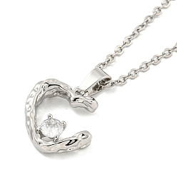 Platinum Brass Micro Pave Clear Cubic Zirconia Pendants Necklaces, Heart, Platinum, 19.84 inch(50.4cm)