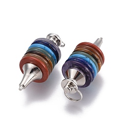 Смешанные камни Чакра ювелирные изделия, природные и синтетические смешанные каменные подвески, с латунной фурнитурой , маятник, платина, 46x18 мм, отверстие : 9 мм