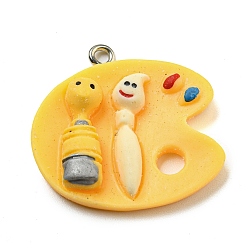 Gold Opaque Resin Pendants, Color Palette Charms with Platinum Plated Iron Loops, Gold, 25.5x27x6mm, Hole: 1.5mm