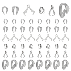 Stainless Steel Color 96pcs 6 Style 304 Stainless Steel Snap on Bails & Teardrop Pendant Bails & Ice Pick Pinch Bails, Stainless Steel Color, 10x11x4.5mm, Hole: 1.6mm, 16pcs/style, 96pcs/box