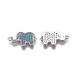 Платина Латунные микро проложить кубического циркония нормальные ссылки, слон, Небесно-голубой, платина, 11x19.5x2 мм, отверстие : 1 мм