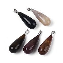 (RRHB277) Кристалл на подкладке из медово-бежевого цвета Природного индийского агата подвески, слезинки, с 201 защелкой из нержавеющей стали на поручнях, цвет нержавеющей стали, 32.5~36x12~12.5 мм, отверстие : 5.5x2.5 мм