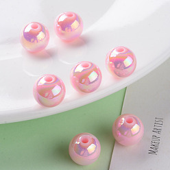 Pearl Pink Opaque Acrylic Beads, AB Color Plated, Round, Pearl Pink, 12x11mm, Hole: 2.5mm, about 566pcs/500g