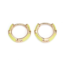 Желтый Серьги-кольца из латуни с микропаве из прозрачного кубического циркония, с эмалью, желтые, 16x3 мм, штифты : 1 мм