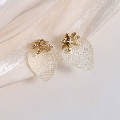 Белый Подвески сплава cmолы, клубника, золотые, белые, 26x18x6 мм, отверстие : 1.8 мм