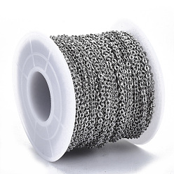 Stainless Steel Color 304 Stainless Steel Chains, Cable Chains, Link Chains, Textured, with Spool, Stainless Steel Color, 2.5x2x0.3mm, about 82.02 Feet(25m)/roll