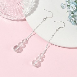 Хрусталь Серьги-подвески из натуральных круглых кварцевых кристаллов для женщин., 304 серьги нержавеющей стали, с железной тросовой цепью, цвет нержавеющей стали, 82x10 мм
