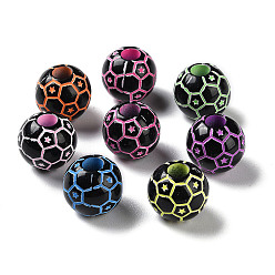 Mixed Color Spray Printed Opaque Acrylic Beads, Round, Mixed Color, 11.5x10.5mm, Hole: 3.5mm, about 1000pcs/500g