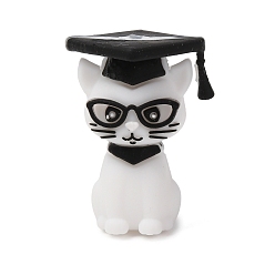 Cat Shape Animal Silicone Beads, Focal Beads, Black, Academic Cat, 30x23x21mm, Hole: 2mm