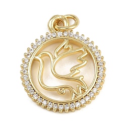 Настоящее золото 18K Латунные микро проложить кубического циркония подвески, кольцо с подвесками в виде голубя, долговечный, стойки покрытие, без свинца и без кадмия, с целью перехода в кольце, реальный 18 k позолоченный, 20.5x17x2.5 мм, отверстие : 3 мм