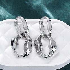 Платина Серьги-гвоздики из латуни с подвесками, без свинца и без кадмия, долговечный, стойки покрытие, платина, 34x16.5 мм