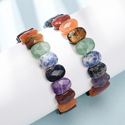 Смешанные камни Браслеты из натуральных смешанных драгоценных камней с ограненными бусинами для женщин, украшенные чакрами., овальные, бусины : 14x10x5.5 мм, внутренний диаметр: 2.32 дюйм (5.9 см)