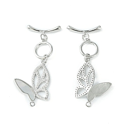 Платина Реечное покрытие латунь микро паве кубический цирконий застежки-тоггл, с оболочкой, долговечный, без свинца и без кадмия, бабочка, платина, 47x20x3 мм, отверстие : 1.4 мм, бар: 7x18.5x2.8 mm