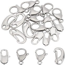 Stainless Steel Color 12Pcs 3 Style Polished 316 Surgical Stainless Lobster Claw Clasps & 4Pcs Snap Clasps, Stainless Steel Color, 4pcs/style