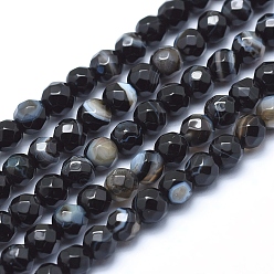 Black Natural Agate Beads, Dyed, Faceted Round, Black, 4mm, Hole: 1mm, about 93pcs/strand, 14.5 inch(37cm)