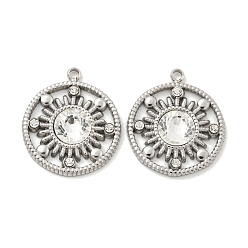 Нержавеющая Сталь Цвет 304 подвески из нержавеющей стали, с кристально горный хрусталь, плоские круглые прелести, цвет нержавеющей стали, 19x16.5x4 мм, отверстие : 1.5 мм