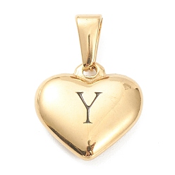 Letter Y 304 Stainless Steel Pendants, Heart with Black Letter, Golden, Letter.Y, 16x16x4.5mm, Hole: 7x3mm