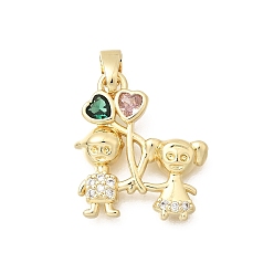 Настоящее золото 18K Подвески из разноцветной латуни с кубическим цирконием ко Дню святого Валентина, пара прелестей, долговечный, реальный 18 k позолоченный, 17x15x3 мм, отверстие : 5x3 мм