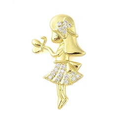 Human Покрытие стойки латунь микропаве прозрачные подвески из кубического циркония, без кадмия и без свинца, долговечный, девушка, реальный 18 k позолоченный, человек, 42x24x9 мм, отверстие : 4x3 мм