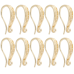 Golden 10 Pairs Brass Earring Hooks, Golden, 18.5x10~10.5x3.7mm, Hole: 1.6mm, Pin: 0.8mm