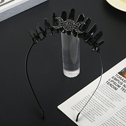 Черный Резинки для волос с металлической короной в виде полой тройной луны, обруч для волос в обертке из необработанного натурального кварцевого кристалла для женщин и девочек, чёрные, 155x113x40 мм