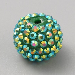 Морско-зеленый Коренастый смолы горный хрусталь жевательная резинка мяч бусины, круглые, цвета морской волны, 19.5~20x18 мм, отверстие : 2.5 мм