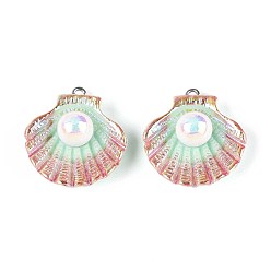 Светло-голубой Непрозрачные подвески смолы, формы раковины, с платиновым тоном железная петля, светло-голубой, 28.5~30x26.5~27x12~13 мм, отверстие : 1.8~2 мм