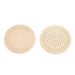Light Gold Rack Plating Brass Filigree Pendants, Long-Lasting Plated, Flat Round, Nickel Free, Light Gold, 32x0.4mm, Hole: 1.2mm