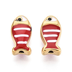 (123L) Белый крем непрозрачный блеск 304 из нержавеющей стали эмаль бисер, рыба, ионное покрытие (ip), реальный 18 k позолоченный, огнеупорный кирпич, 13.5x7x5~5.5 мм, отверстие : 1.2~1.3 мм