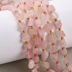 Розовый Кварц Сырой грубый натуральный розовый кварц бисер прядь, самородки, с бисером, 5~18x5~12x4~8 мм, отверстие : 1 мм, около 30~45 шт / нитка, 15.55'' (39.5 см) ~ 15.94'' (40.5 см)
