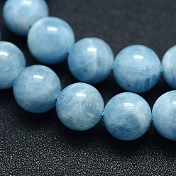 Aquamarine Natural Aquamarine Beads Strands, Grade AB+, Round, 10mm, Hole: 1mm, about 39pcs/strand, 15.7 inch(40cm)