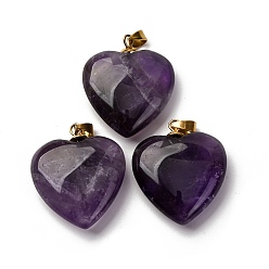 Аметист Подвески из натурального аметиста , подвески-сердечки с 201 защелками из нержавеющей стали, золотые, ионное покрытие (ip), 28.5~29.5x25~25.5x8~8.5 мм, отверстие : 5.5x3.5 мм