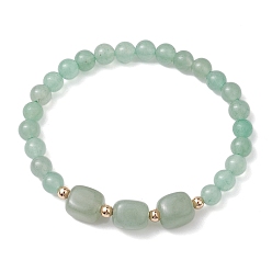 Зеленый Авантюрин Эластичные браслеты из кубиков натурального зеленого авантюрина и круглых бусин, внутренний диаметр: 2 дюйм (5 см)