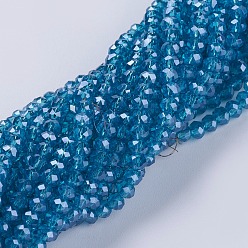 Синий Стеклянные бусины с гальваническим покрытием , гальваническое покрытие, граненые, рондель, синие, 3~3.5x2~2.5 мм, отверстие : 0.8 мм, около 110 шт / нитка, 32 см