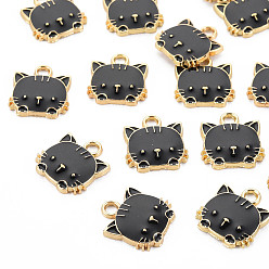Черный Экологически чистые подвески из цинкового сплава, с эмалью, форма кошки, без кадмия, без никеля и без свинца, золотые, чёрные, 15x13x3 мм, отверстие : 2 мм
