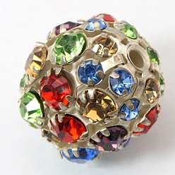 Разноцветный Латунные бусины со стразами , класс А, круглые, красочный, 20 мм, отверстие : 2.5 мм