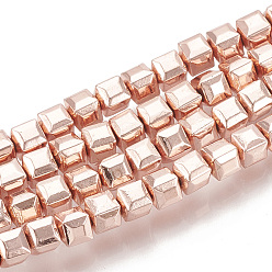 Rose Gold Plated Electroplate Non-magnetic Synthetic Hematite Beads Strands, Cube, Faceted, Rose Gold Plated, 4x4x4mm, Hole: 1mm, about 101pcs/strand, 16.14 inch