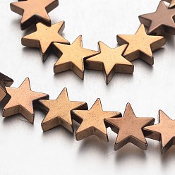 с Покрытием Меди Гальванизировать немагнитных синтетический гематит нитей бисера, звезда, с медным покрытием, 10x10x2~3 мм, отверстие : 1 мм, около 47 шт / нитка, 15.5 дюйм